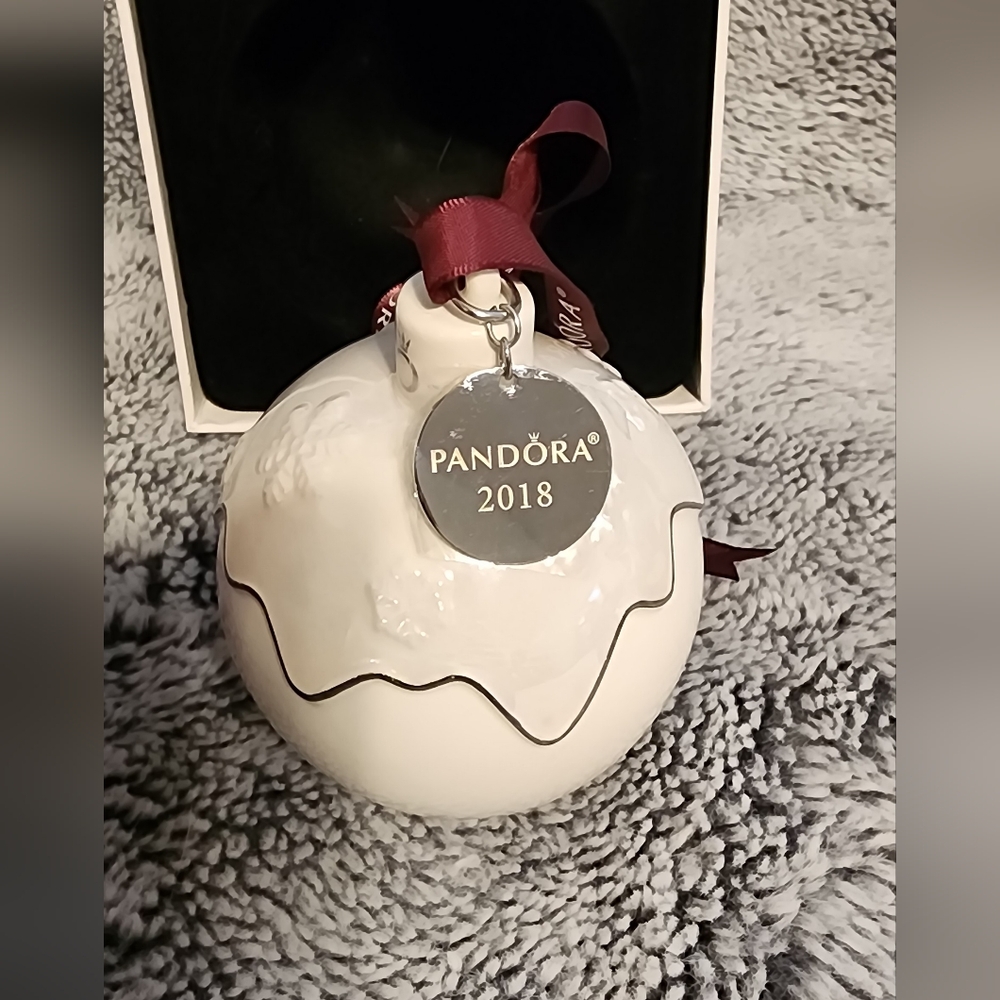 Pandora Porcelain Ornament with Burgundy Ribbon